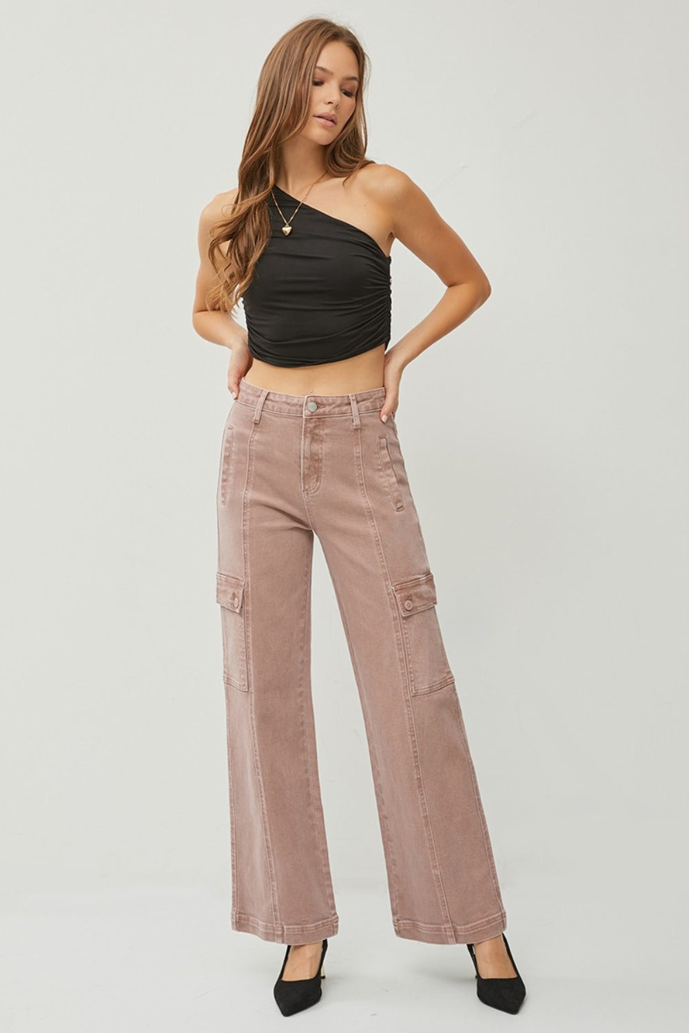 Hazel Blues® | RISEN High Rise Wide Leg Cargo Jeans