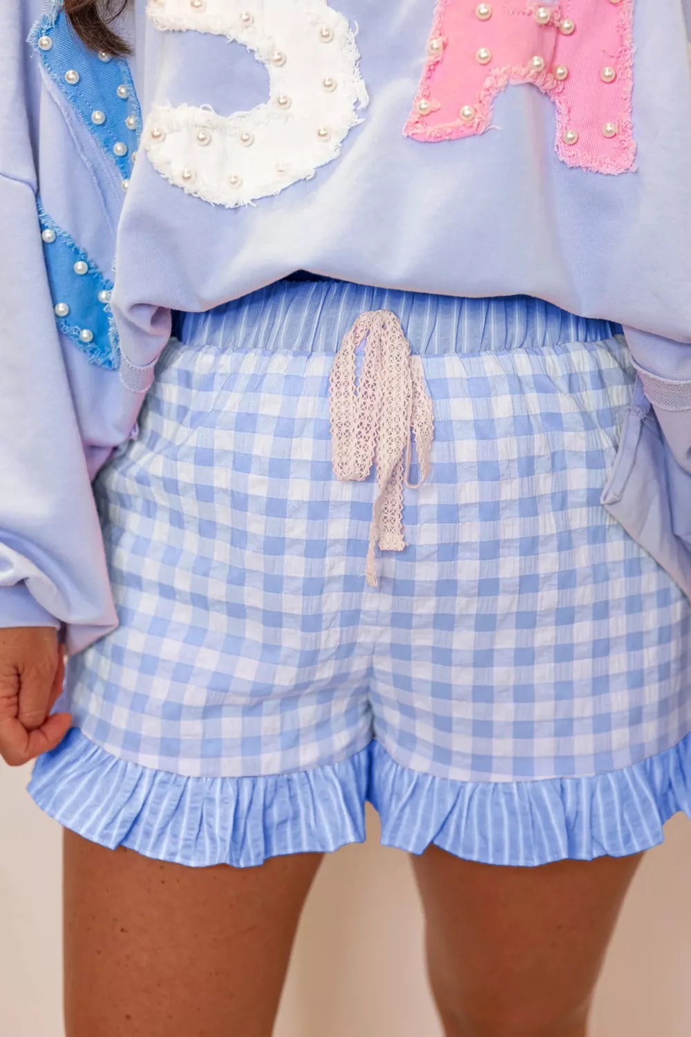 Hazel Blues® | Gingham Ruffle Hem Shorts