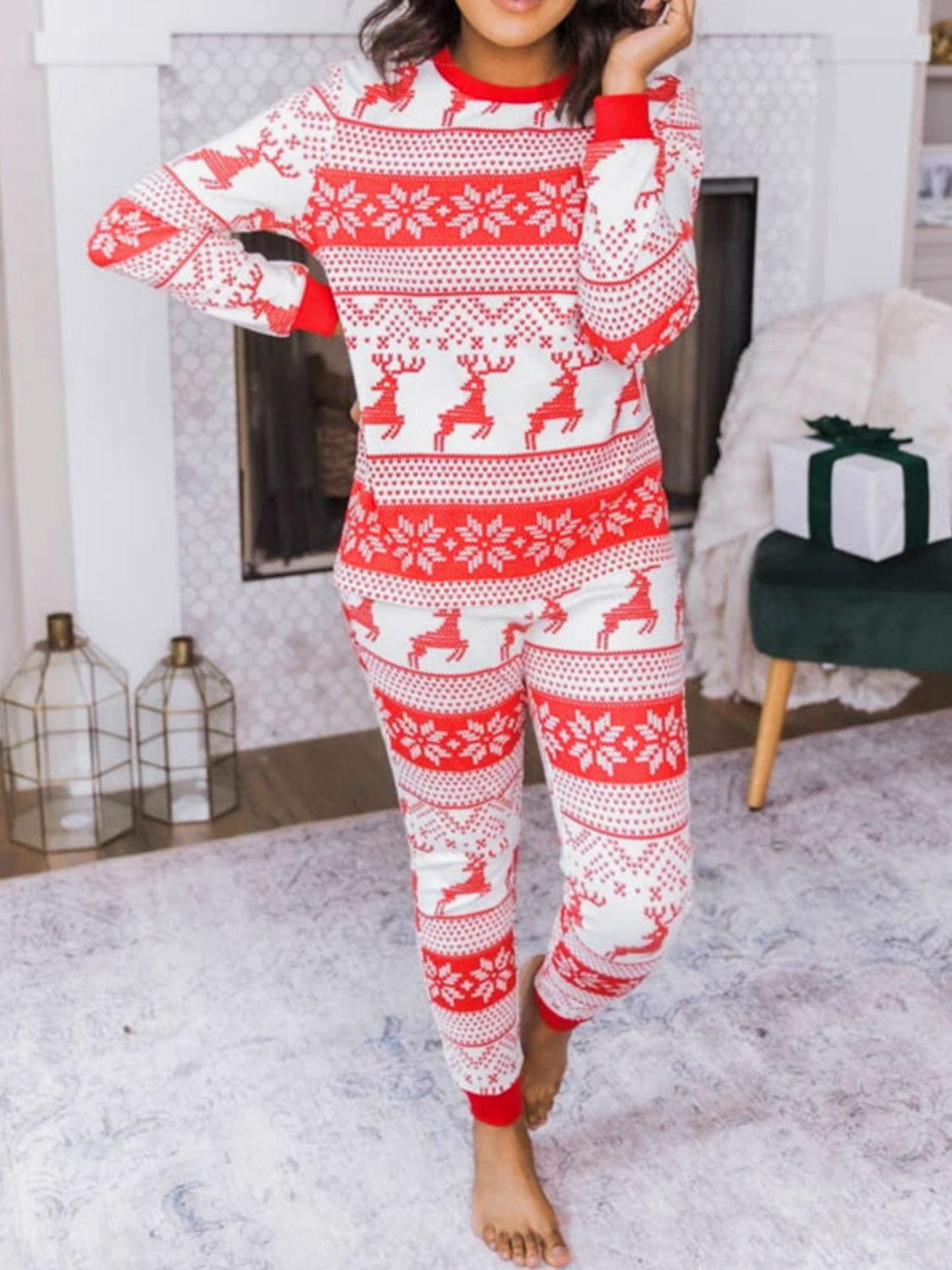 Hazel Blues® | Christmas Element Round Neck Top and Pants Set