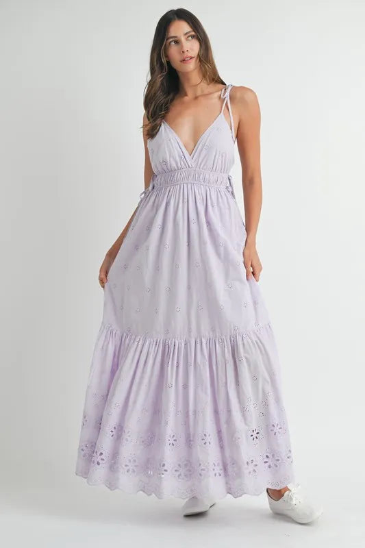 Hazel Blues® | MABLE Eyelet Lace Maxi Dress With Side Strap Details