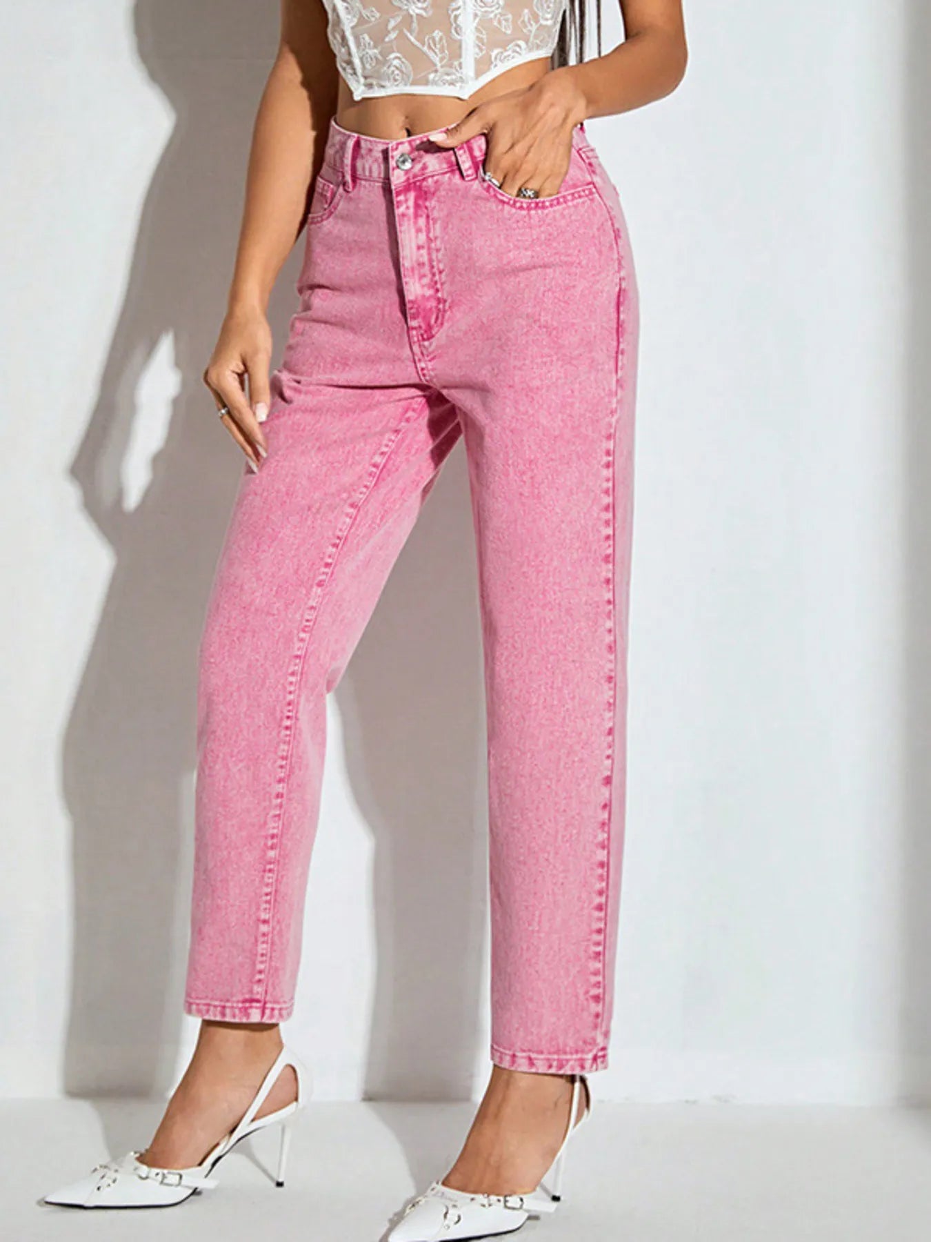 Hazel Blues® | High-Waisted Wash Straight Leg Jeans