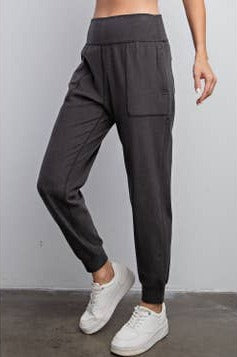 Hazel Blues® | Rib Brushed Full Length Jogger Pant in Black