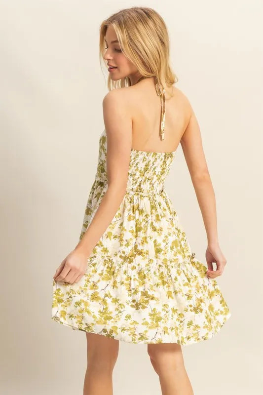 Hazel Blues® | HYFVE Floral Print Halter Neck Tiered Mini Dress