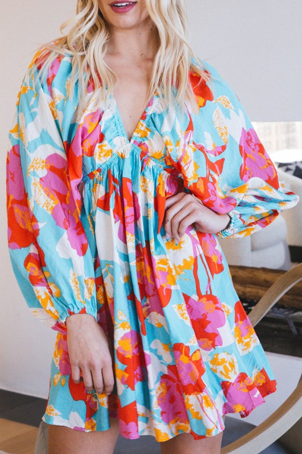 Hazel Blues® | Floral Bracelet Sleeve Empire Waist Mini Dress
