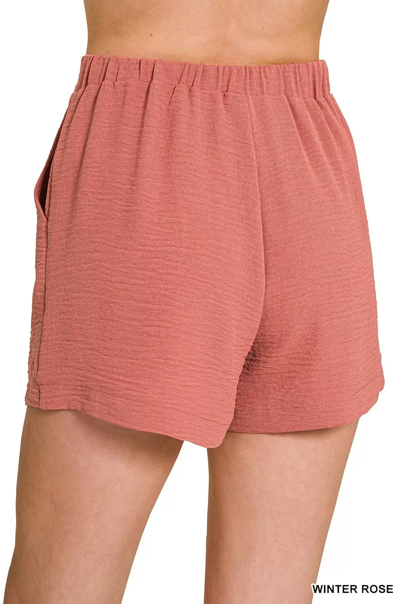 Hazel Blues® | Zenana Woven Airflow Back Elastic Waist Shorts