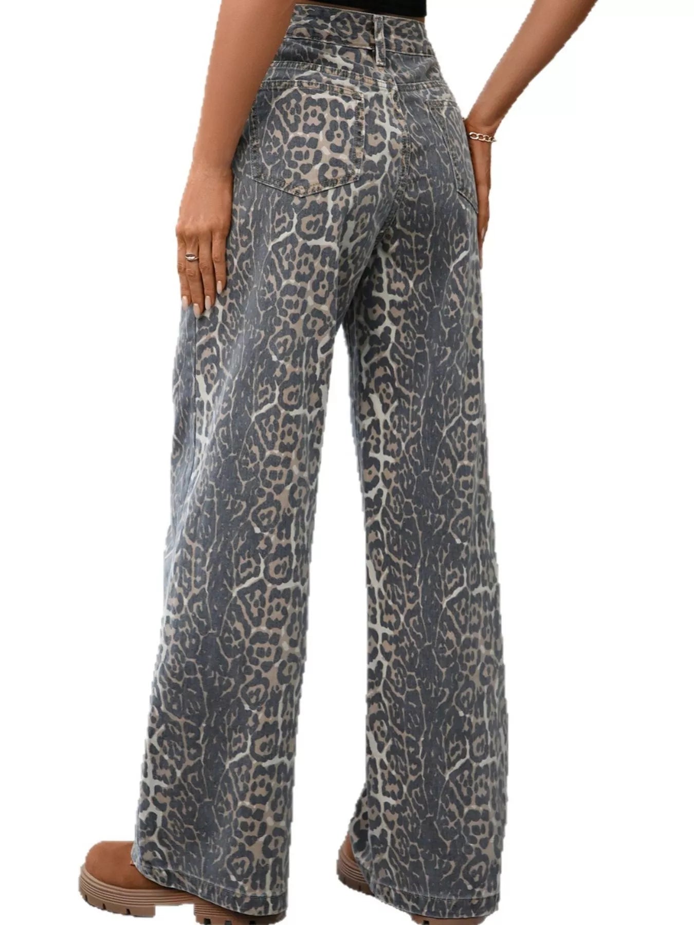 Hazel Blues® | Leopard Wide Leg High Waist Jeans