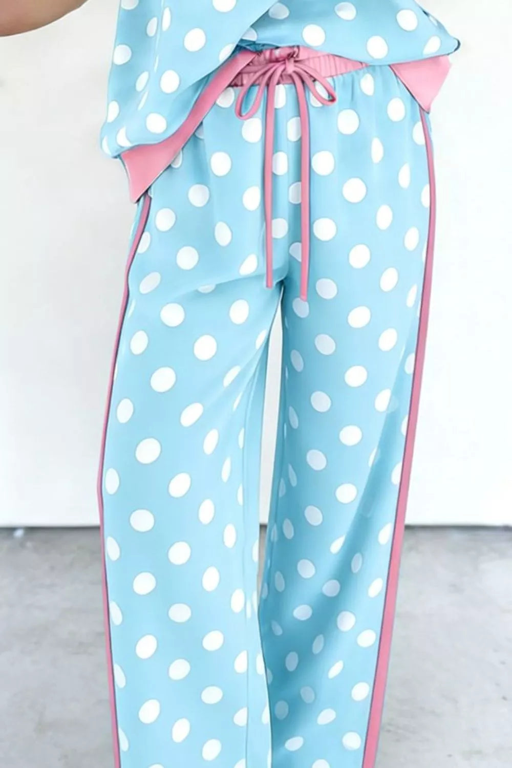 Hazel Blues® | Polka Dot Contrast Trim Top and Pants Set