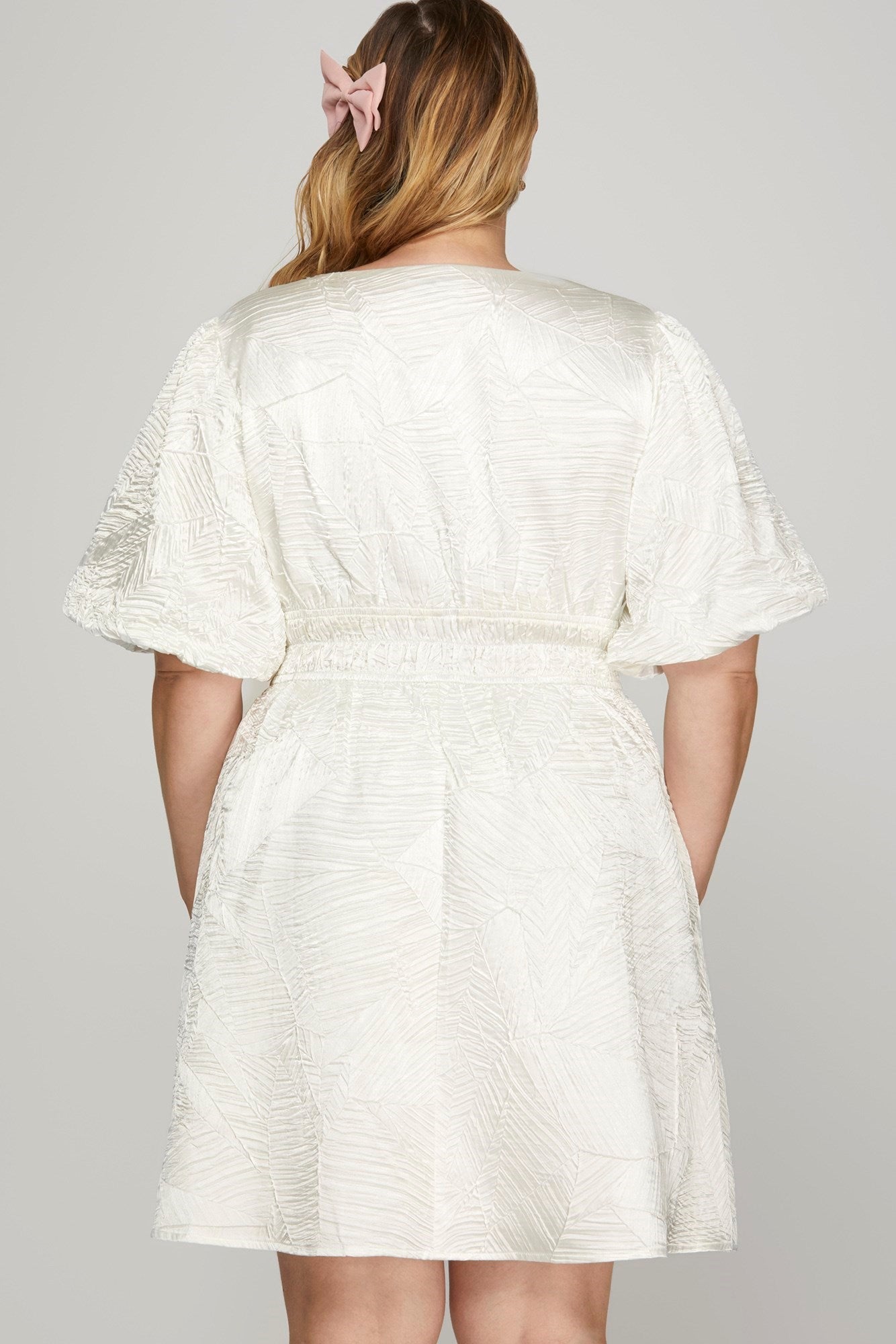 Hazel Blues® | She + Sky Crinkle Woven V-Neck Balloon Sleeve Mini Dress