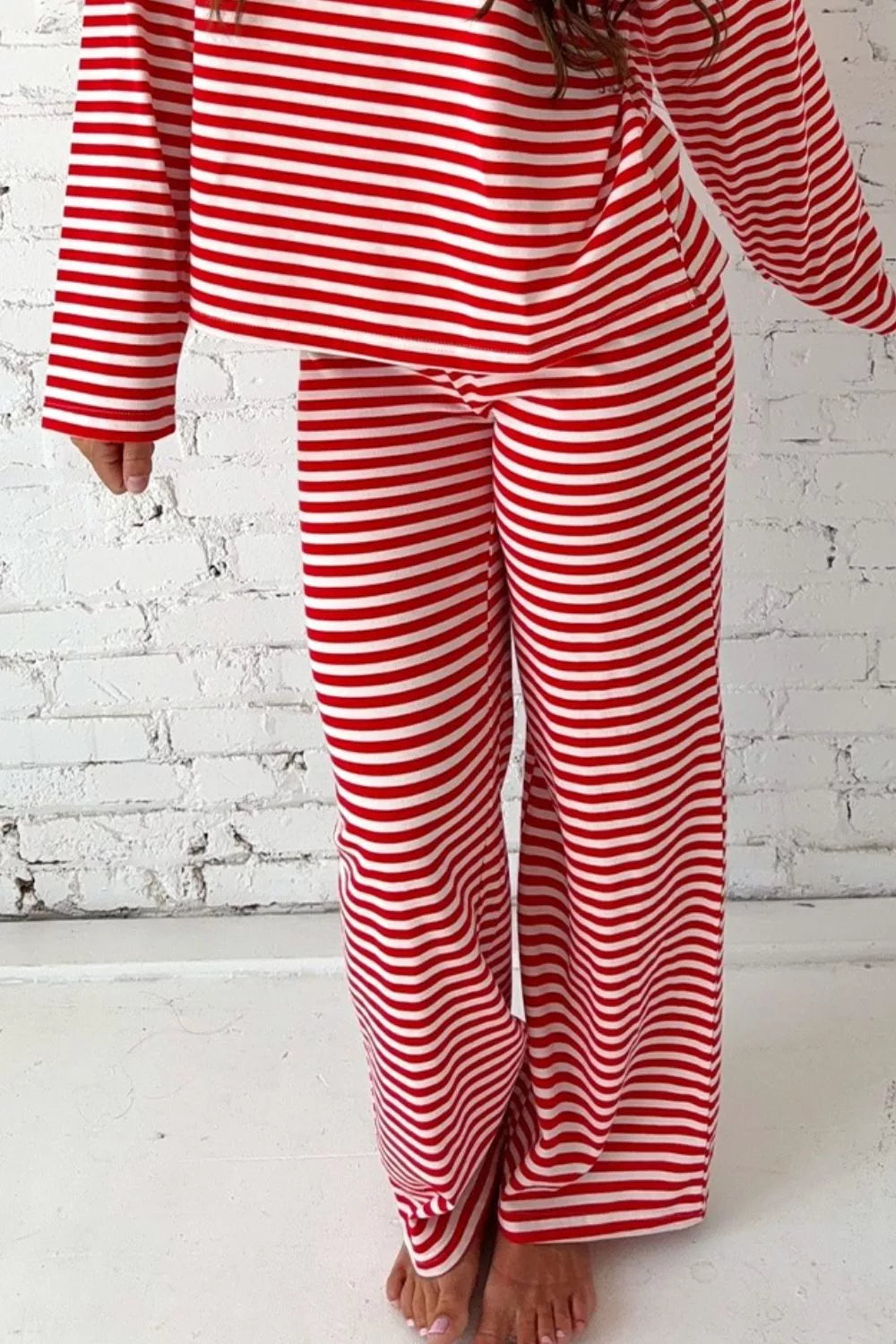 Hazel Blues® | Striped Round Neck Top and Pants Set