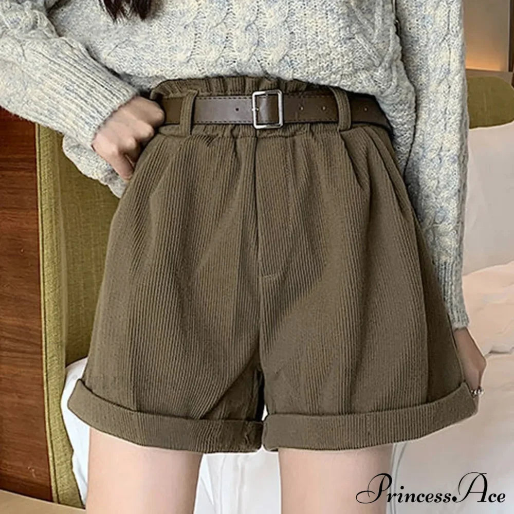Corduroy High Waist Pleated Shorts