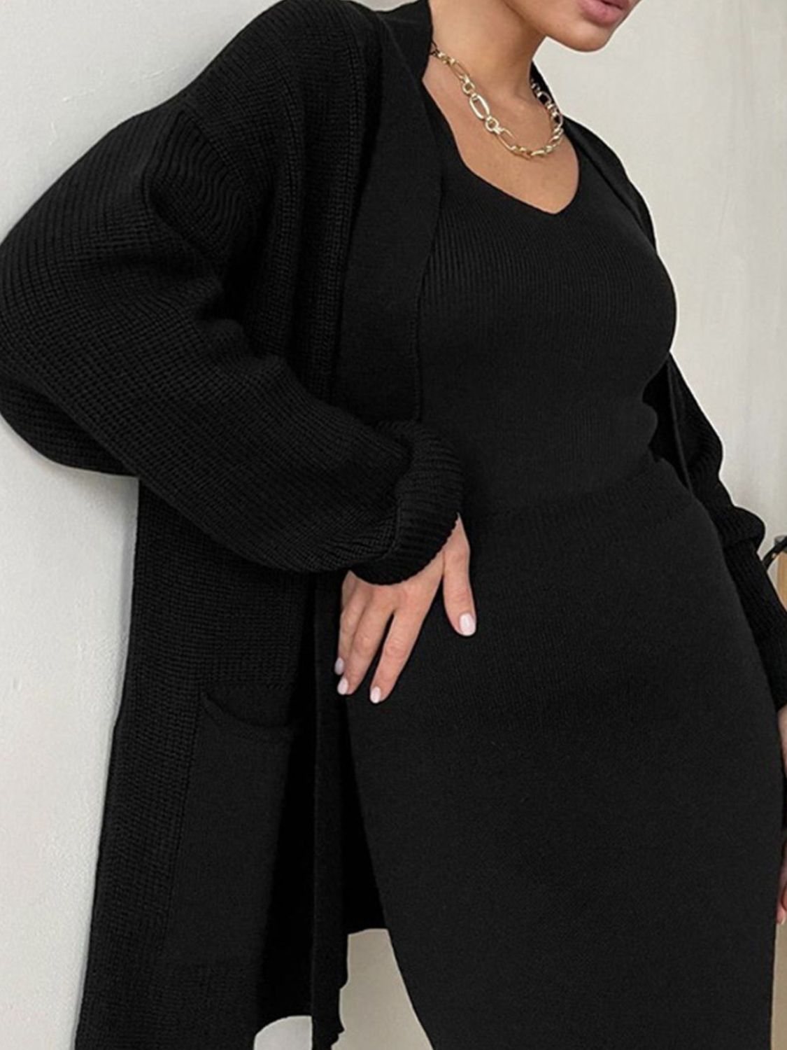 Hazel Blues® | Pocketed Long Sleeve Cardigan and Skirt Sweater Set