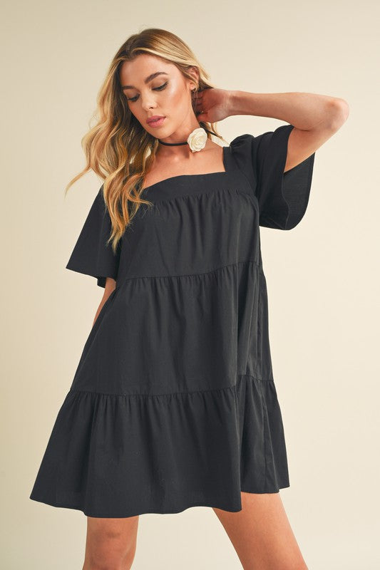 Hazel Blues® | Aemi + Co Square Neck Half Sleeve Tiered Dress