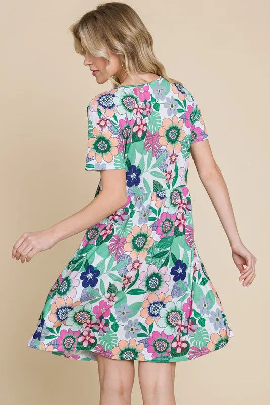 Hazel Blues® | BOMBOM Ruched Floral V-Neck Short Sleeve Dress