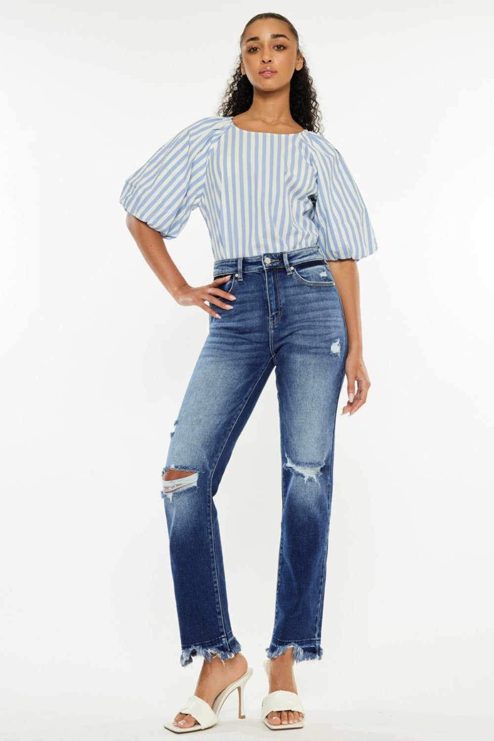 Hazel Blues® | Kancan High Rise Distressed Slim Straight Jeans