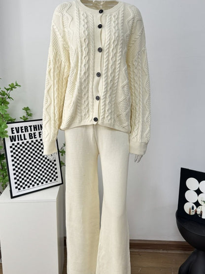 Hazel Blues® |  Cable Knit Cardigan & Wide Leg Pants Sweater Set
