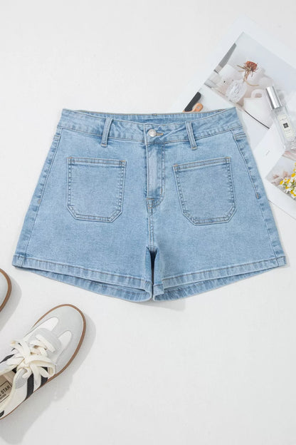 Hazel Blues® |  High Rise Patch Pocket Denim Shorts