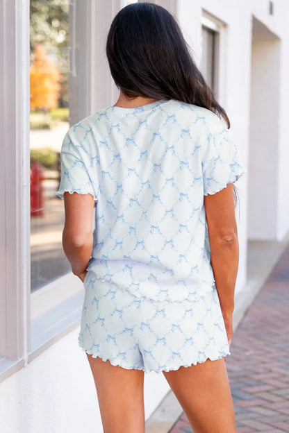 Hazel Blues® |  Printed Round Neck Top and Shorts Two-Piece Lounge Set