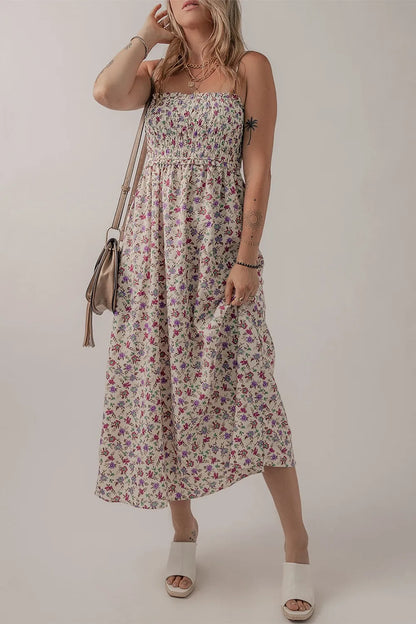 Hazel Blues® |  Multicolour Bohemian Ditsy Floral Smocked Fit Flare Sundress