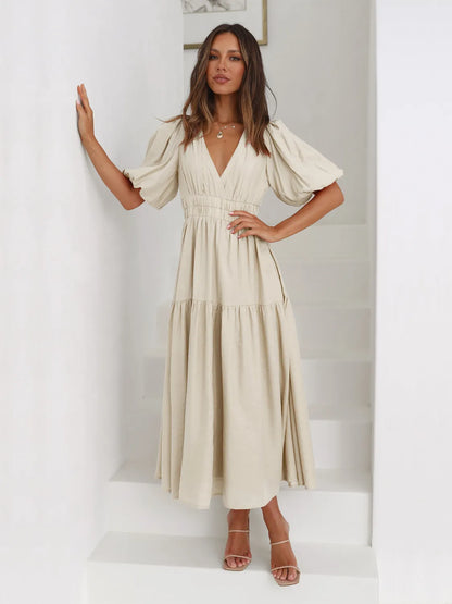 Hazel Blues® |  Tiered Surplice Half Sleeve Midi Dress