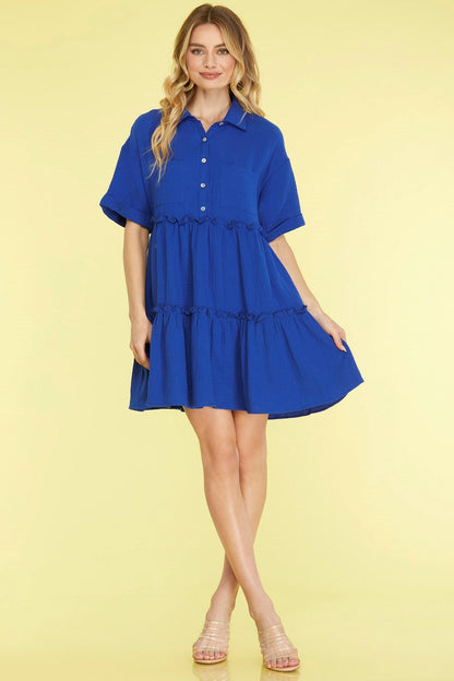 Hazel Blues® | She + Sky Button Front Frill Tiered Mini Dress