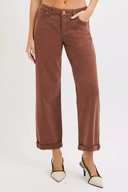 Hazel Blues® | RISEN Tummy Control Mid Rise Ankle Barrel Baggy