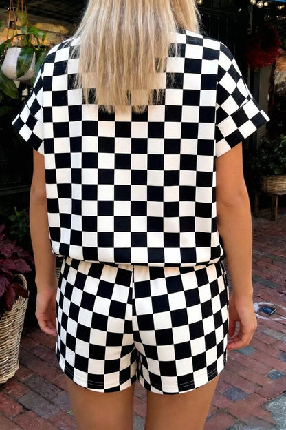 Hazel Blues® |  Checkerboard Short Sleeve Tee and Shorts Set
