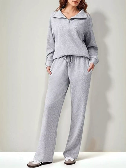 Hazel Blues® |  Relaxed Fit Quarter-Zip Top and Pants Set