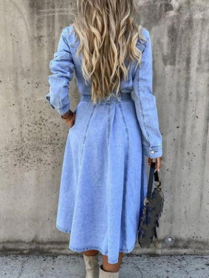 Hazel Blues® | Tie Waist Button Front Denim Shirt Dress