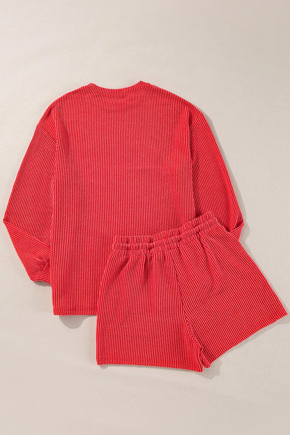 Hazel Blues® |  MERRY Round Neck Long Sleeve Top and Shorts Lounge Set