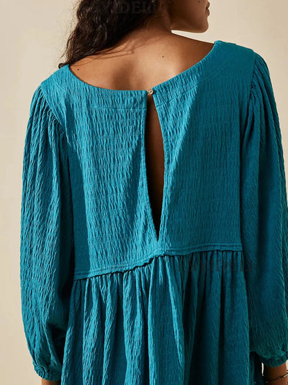 Hazel Blues® |  Textured Round Neck 3/4 Sleeve Dress