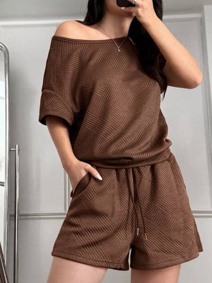 Hazel Blues® |  Textured Knit Round Neck Top and Shorts Set
