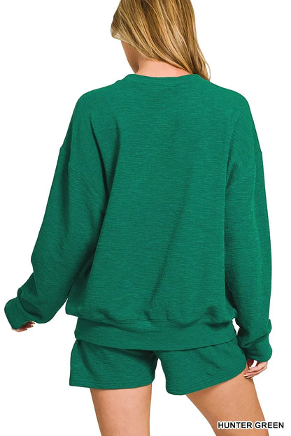 Hazel Blues® |  Zenana Slub Long Sleeve Top and Shorts Set