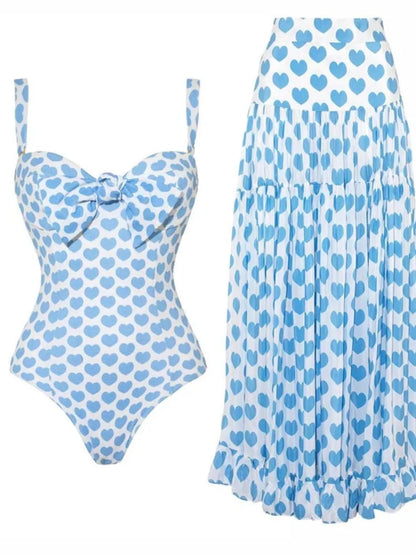Hazel Blues® |  Printed One-Piece Swimwear and Skirt Set