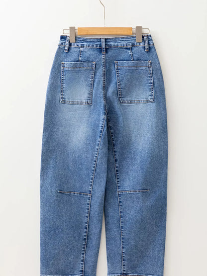 Hazel Blues® |  Seam Detail Loose Fit Cropped Jeans