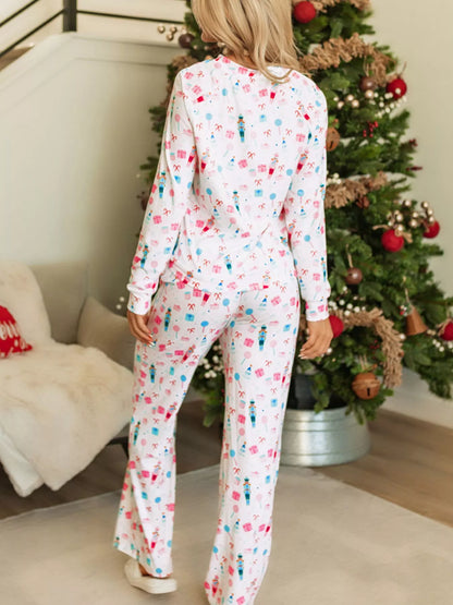 Hazel Blues® |  Christmas Pattern Long Sleeve Top and Wide Leg Pants Set