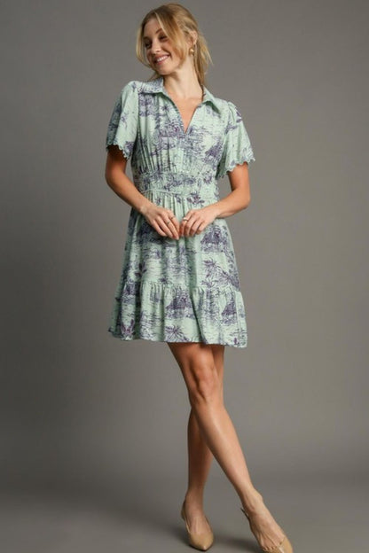 Hazel Blues® | Umgee Landscape Print Collared Mini Dress