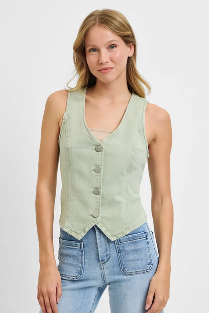 Hazel Blues® | RISEN V Neck Button Down Vest