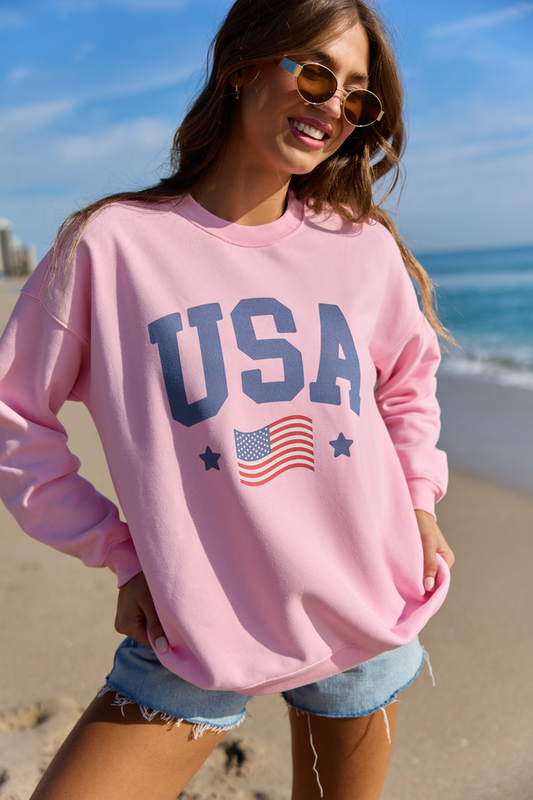 Athletic USA Flag Light Pink Graphic Sweatshirt