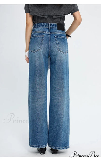 Spring New High-waisted Loose Slimming Wide-leg Denim Versatile Floor-length Jean