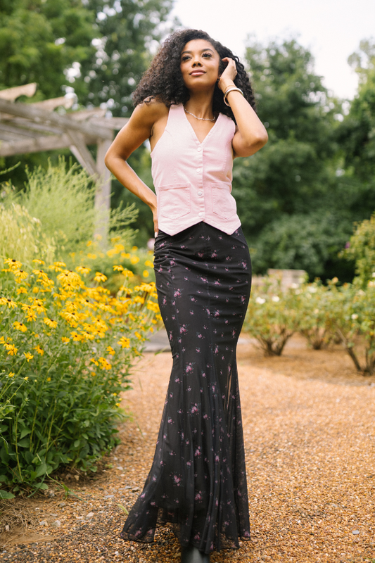 Anna Marie Black Floral Knit Maxi Skirt FINAL SALE