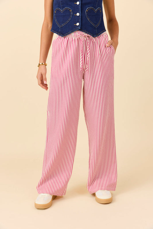 Amanda Pink Textured Striped Pants
