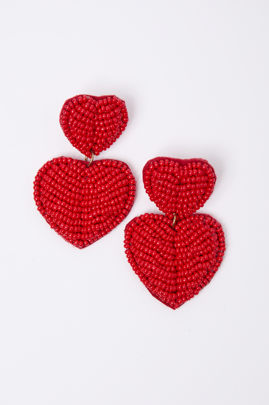 Cindy Red Beaded Heart Earrings FINAL SALE