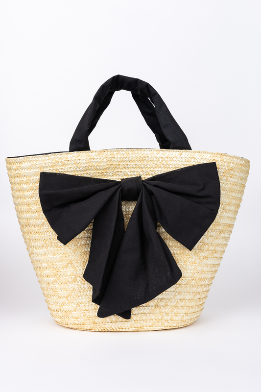 Beckett Black Bow Straw Tote SALE