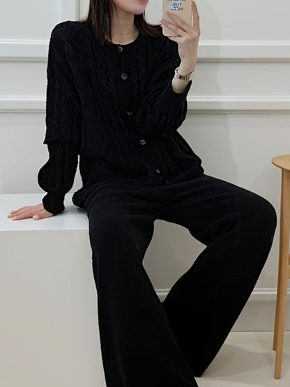 Hazel Blues® |  Cable Knit Cardigan & Wide Leg Pants Sweater Set