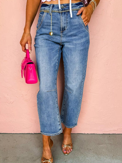 Hazel Blues® |  Seam Detail Loose Fit Cropped Jeans