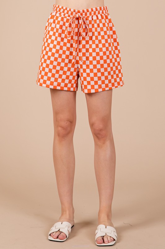 Hazel Blues® |  Ces Femme Checkered Round Neck Top and Shorts Set