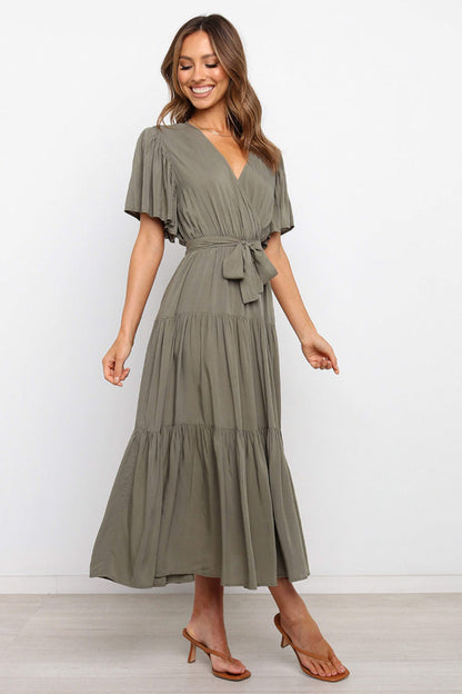 Hazel Blues® |  Tied Tiered Short Sleeve Midi Dress