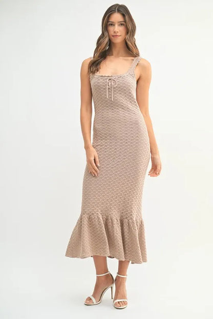 Hazel Blues® |  MABLE Ruffled Hem Sleeveless Crochet Knit Midi Dress