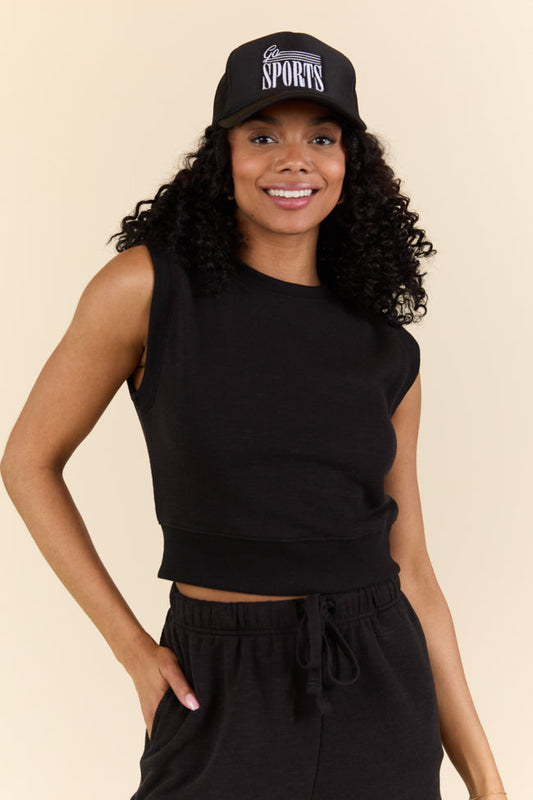 All Star Black Fitted Banded Waist Sleeveless Crop Top FINAL SALE
