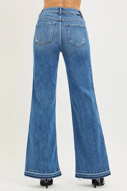 Hazel Blues® |  RISEN High Rise Wide Leg Jeans With Released Hem